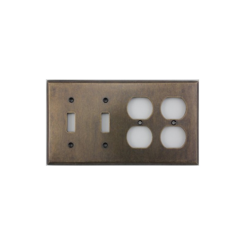 Aged Antique Brass 4 Gang Combination Switch Plate - 2
