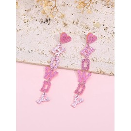 LPYO Glitter Letter Howdy Earrings for Women Creative Cute Lightweight Acrylic Western statement Earrings Vintage Disco Party Boho Rodeo Drop Earrings (heart brick-red)