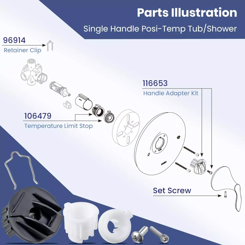 ta-3571 FOR Moen Shower Handle Replacement Kit Single Handle Bathroom