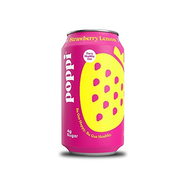 POPPI Sparkling Prebiotic Strawberry Lemon Soda w/ Gut Health &