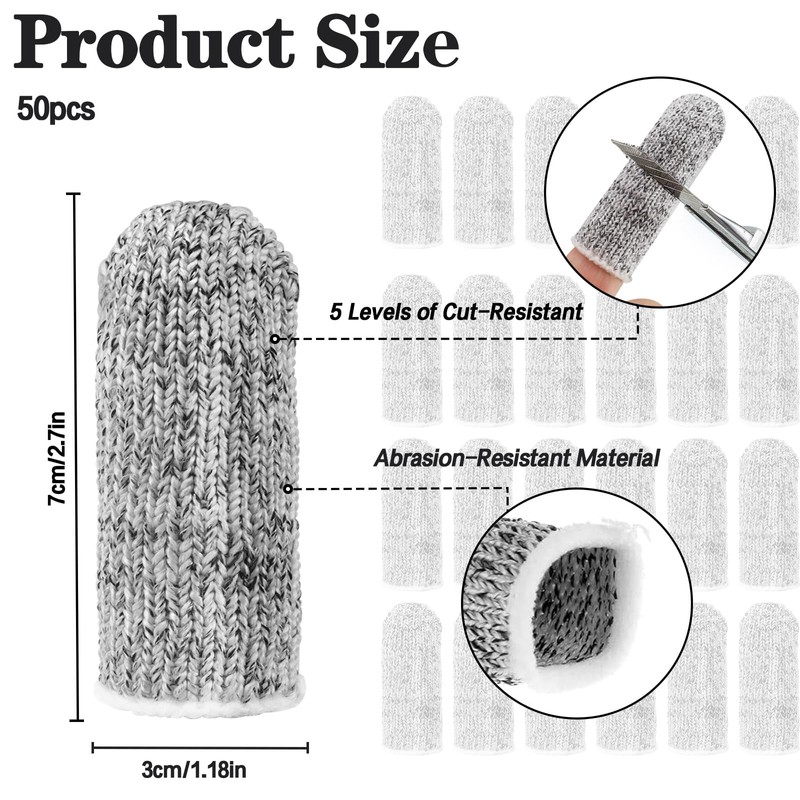 50 Pieces Cut Resistant Finger Covers Protector for Fingertips, Reusable