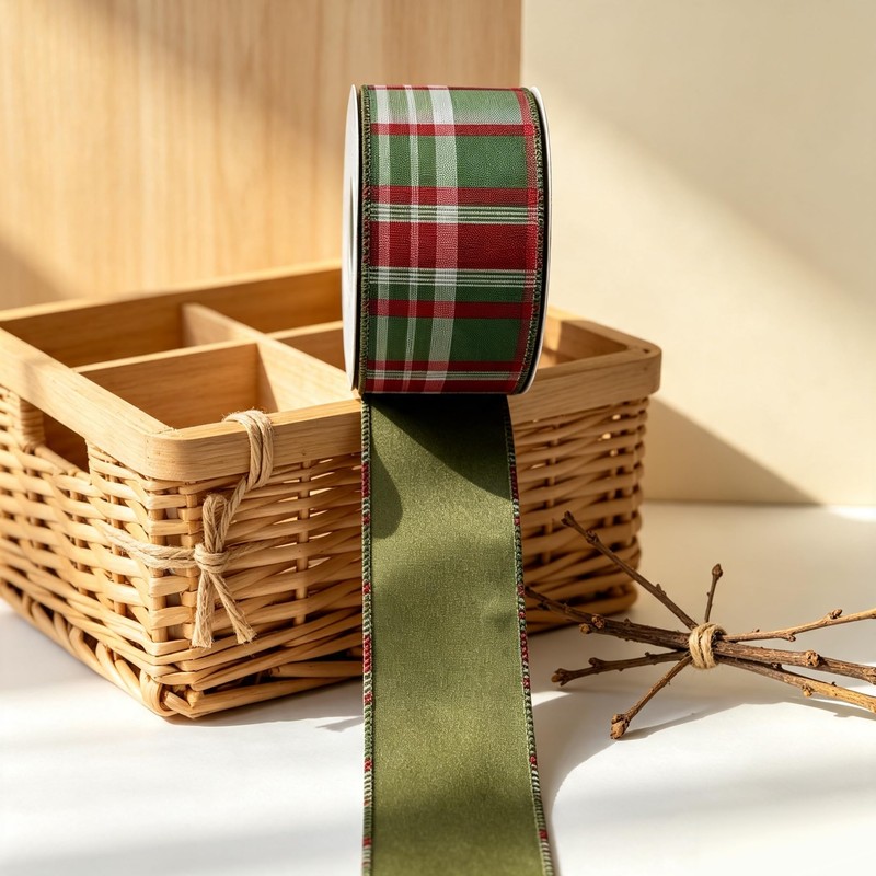 Red Green Plaid Ribbon 1.5" x 10 Yards Satin Back