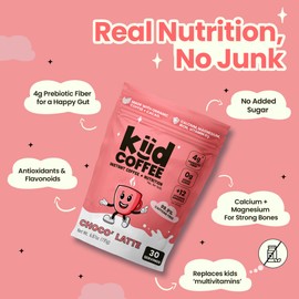Kiid Coffee - 99.9% Caffeine-Free Organic Coffee for Kids - As Seen on Shark Tank - 12 Vitamins & Minerals, 4g Prebiotics, 0g Sugar - Non-GMO & Gluten-Free - Healthy Snack - Chocolate - 30 Servings