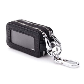 Rigral Men's Key Case, Smart Key Case, Genuine Leather, Double Zipper, Stylish, Black