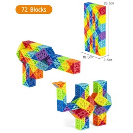 Oostifun Diansheng 72 Teile 3D Puzzle Spielzeug Schlange Puzzles Lineal 72 Segmente Twist Labyrinth Gehirn Teaser Spiele 72 Blöcke Hohl Regenbogen Farbe Intelligenz Spielzeug(72 Blöcke)