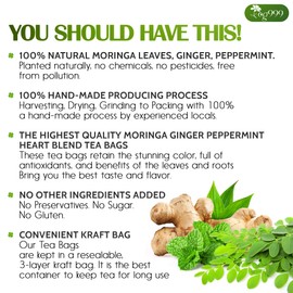 TOG999, Premium Moringa Ginger Peppermint Herbal Tea – 60 Tea Bags – Caffeine-Free, Plant-Based, Non-GMO, Naturally Refreshing Flavor, No Artificial Additives, No Sugar, No Gluten. Vegan