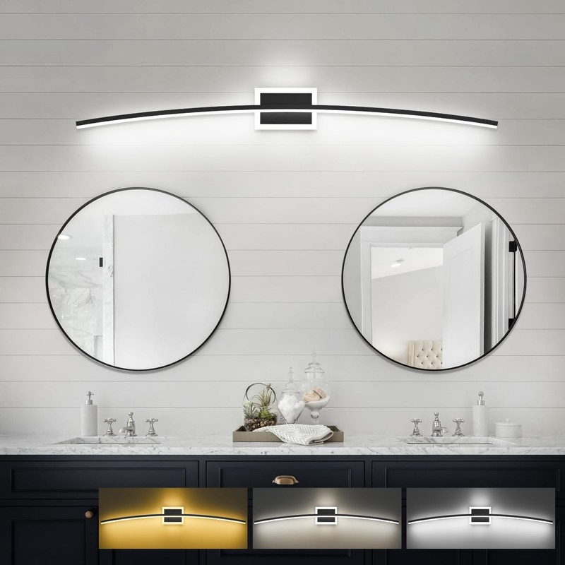 PRESDE 48inch 3 Colors Changeable Modern Black LED Bathroom Light