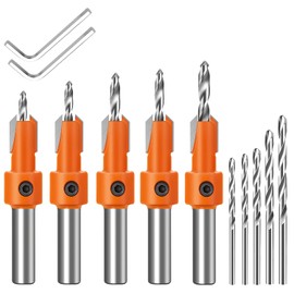 Countersink Drill Bit Set, 5 Pieces Countersink Drill Bit for Wood Tapered Woodworking Drill Bit 5/16 Inch Shank Allen Key Countersink Drill Bit for Wood Screws with Depth Stop Set with Guide Screw