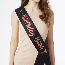 ADBetty Birthday Sash & Rhinestone Tiara Kit - Black Glitter Birthday Sash Birthday Gifts for Women Birthday Party Supplies (Black/Rose Gold)
