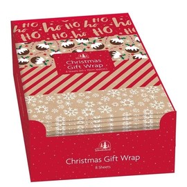 Christmas Gift Wrapping Paper Mix Festive Traditional Each 50cm x 70cm 8/16/24 Sheets (8 Pcs)