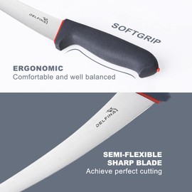 DELFINA 6 Inch Boning Knife for Meat Cutting, Semi-flexible Curved Blade Processing Knife, Premium Stainless Fish Fillet, BBQ Brisket Meat Trimming Butcher Knife for Kitchen Home Restaurant