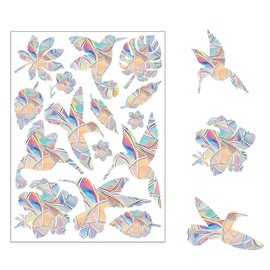 Stained Glass Window Film & Bird Anti Collision Decals - 30pcs(2 Pack) Hummingbird Rainbow Reflective Stickers to Prevent Bird Strikes - Static Clings for Glass Windows/Doors with Suncatcher Effect