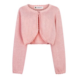 BlackButterfly Girls' Long Sleeve Bolero Sparkle Cardigan Children (Pale Pink, 13-14 Years)