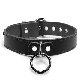 VP Leather Martin I Collar – Stylish Adjustable Neck Collar for Men & Women - Top Grain Leather & Soft Lambskin, Fashionable Design w/Nickel Plated Buckles, Eyelets, Studs & O-ring (Black, Small)