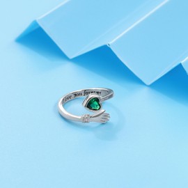 HMOOY Love Heart Hug Ring for Women, Adjustable Open Finger Rings Hand Rings Engraved I Love You Forever Promise Ring for Friendship Birthday Anniversary Christmas Thanksgiving Gifts Jewelry (Green)
