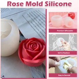 4Pcs Flower Silicone Candle Mold Set – Rose Flower Wax Mold for DIY Rose Candle Making, Soy Wax, Beeswax, Resin Craft, Moldes De Rosas Silicona para Velas for Chocolate Ice Soap Wax