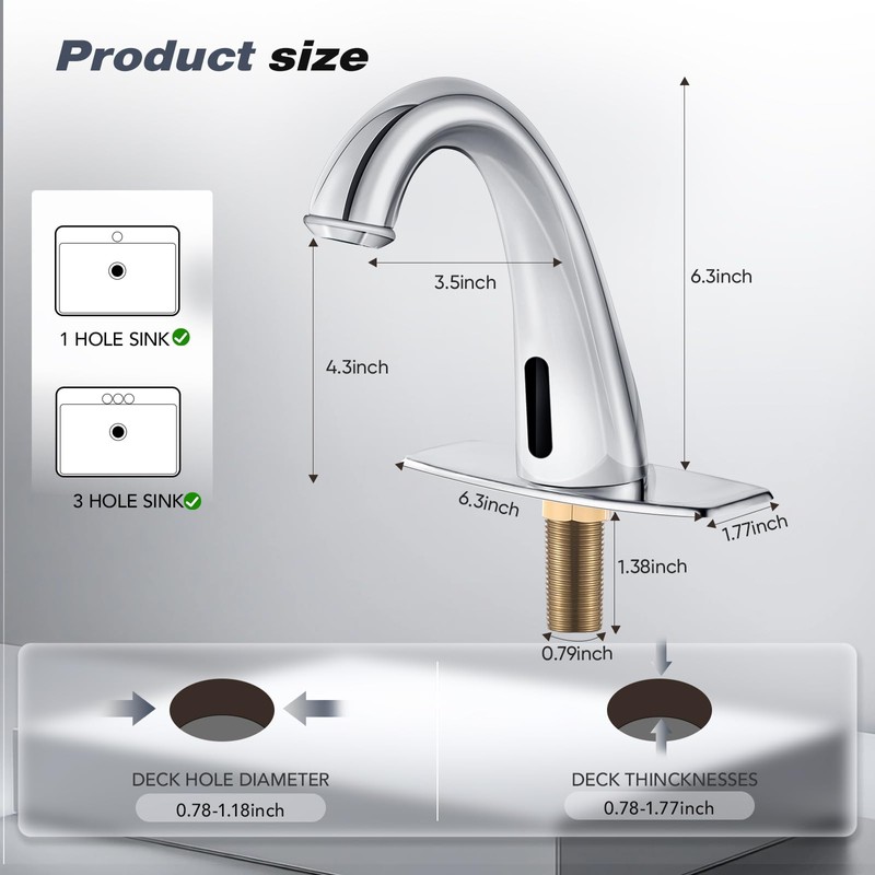 HHOOMMEE Automatic Touchless Bathroom Faucet Motion Sensor Activated Commercial Basin