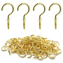 Biaungdo 100 Pcs 3/4" Ceiling Cups Hooks Screw Hooks Ceiling Cup Hooks Self-Tapping Screws Hooks Gold