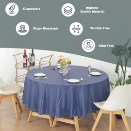 Evershine (12-Pack Heavy Duty Plastic Table Covers Tablecloth (Reusable) (Round 84", Navy Blue)