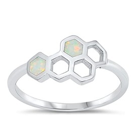 CloseoutWarehouse White Simulated Opal Honeycomb Ring Sterling Silver Size 9
