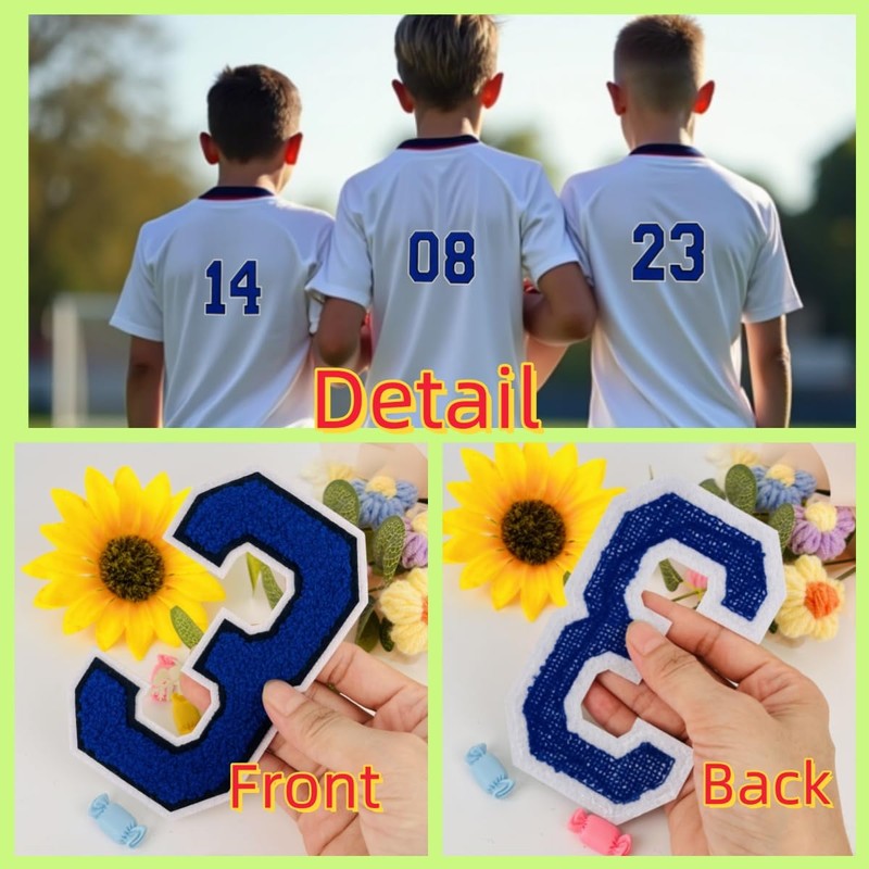2 Pcs 5.0" Royal Blue Chenille Number Patches with White