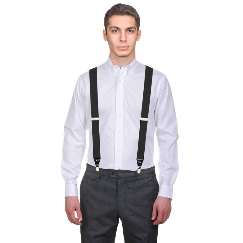 Moulen Men's Y-Back 1.4 Inches Wide 4-Clips Adjustable Suspenders, Gray
