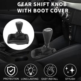 TUCKBOLD Gear Knob with Cover for Peugeot 206 | Manual Transmission Lever Knob Black with Black Stitching Faux Leather Pack of 1