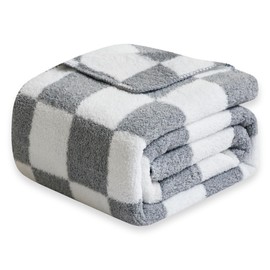KORBLISS Checkered Throw Blanket - Comfortable Knit Breathable Blanket, Cozy and Warm Blanket for Couch, Chair, Bed, Camping, Picnic, and Travel. Grey/White (50"x 70")