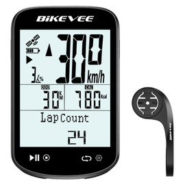 Bikevee Wireless GPS Cycle Computer, Bicycle Speedometer & Odometer, Auto Backlight & Auto Shutoff, IPX7 Waterproof, 2.6 Inch FSTN Glass LCD with Dual Mount, 10 Languages, Five Star GPS Positioning