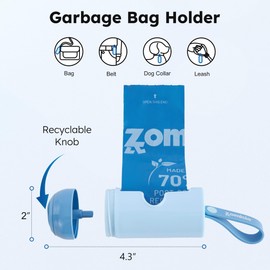 ZOMISIA Dog Poop Bags Rolls with Holder - Black-Lined Lavender Dog Waste Bags 7 Rolls, Extra Thick 100% Leakproof, 70% Recycled GRS Certified, 105 Count