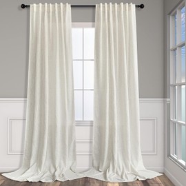Pitalk - Cortinas extralargas de Lino Natural de 120 Pulgadas de Longitud para Sala de Estar, Juego de 2 Paneles con pestañas traseras, Cortinas de Lino semitransparentes con Textura de algodón Suave