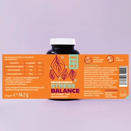 NUTORI Ashwagandha Capsules - "Stress Balance" - 90 Capsules - 250 mg/Daily Dose - High Dose & Well Tolerated - With Rhodiola Rosea - 100% Vegan - Produced & Laboratory Tested in Germany