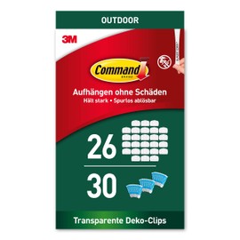 Command Transparente Lichterketten-Clips für den Außenbereich, 26 Clips, 30 Klebestreifen, Strips - Dekorieren ohne Löcher und Bohren