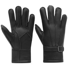 Harssidanzar Winter Leather Gloves For Mens Warmth Shearling Lined Comfortable Leather Gloves Cold Weather Driving Gloves SM042CA,Black,Size M
