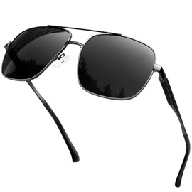 KANASTAL Black Sunglasses Mens Square Womens Polarised Large Framed Dark Shade Ladies UV400 Protection Oversized Metal - Gunmetal Frame Black Lens