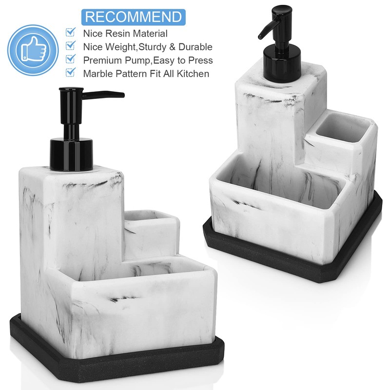 Soap Dispenser with Sponge Holder and Brush Holder,White Marble 3