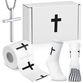 TrelaCo 4 Pcs Christian Sports Gift Set with White Athletic Tape Socks Cross Necklace for Football Baseball Hockey