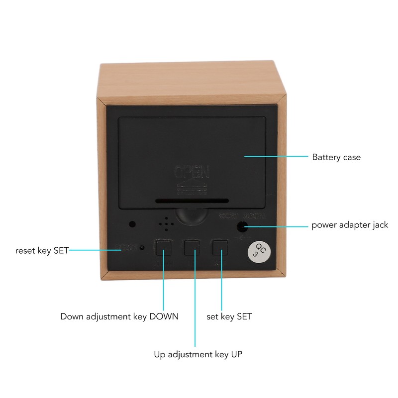 LED Wood Clock Multifunctional Large Display 3 Brightness Eye Protection