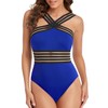 Hilor Women's One Piece Swimwear Front Crossover Swimsuits Hollow Bathing