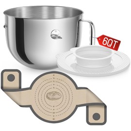 KN2B6PEH 6QT Bowl-Lift Stand Mixer Bowl, Compatible with Kitchenaid Professional 600 Mixer, Polished Stainless Steel Bowl with Silicone Bread Sling - Fits Bowl-Lift KV25G KP26M1X