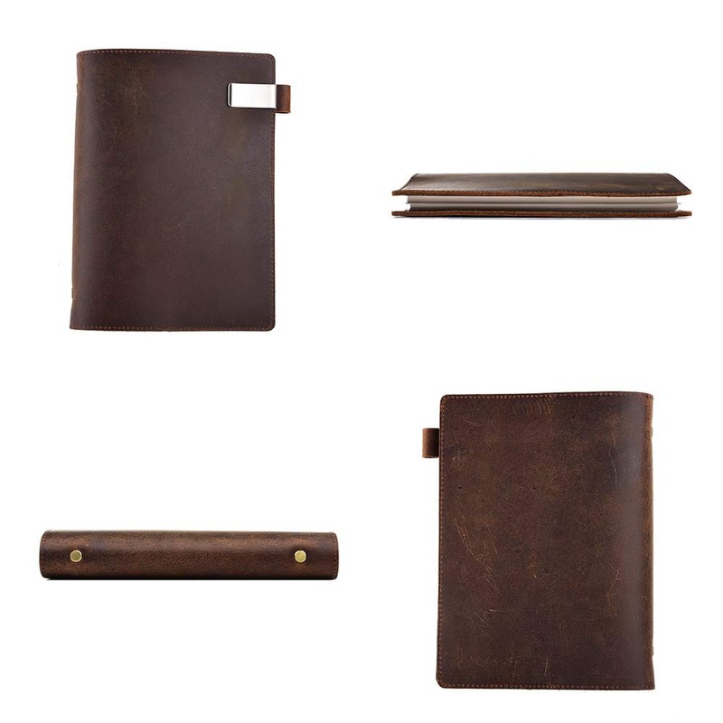 Anzhi Handgefertigtes Leder Ringbuch A5, Notizbuch mit Lederhülle, 23 x
