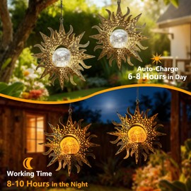 2 Pack Garden Decor Hanging Lanterns Outdoor Waterproof,Solar Lights Metal Sun Gifts Decoration for Yard Clearance Front Porch Lawn Driveway Patio Backyard Pathway Gardening Gift