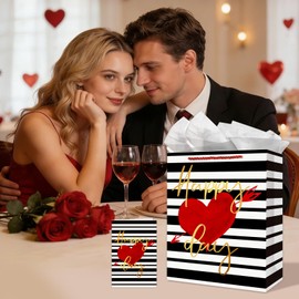 FaCraft Large Valentines Day Gift Bags with Handles for Boyfriend Kids - Heart Gift Bag for Anniversary Weddings Bridal Shower Birthday Happy Day Design Wrapping Bags with Tissue Paper for Him Her