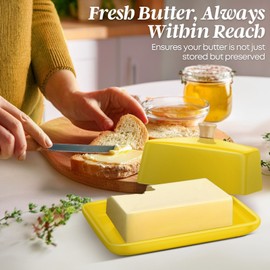 Ceramic Yellow Butter Dish and Lid Cover - Butter Storage and Preservation 7in