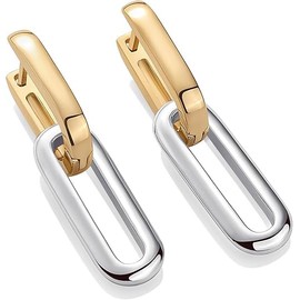 Two-Toned Convertible Cubic Zirconia Earrings for Women | Link Chain Earrings | Drop Dangle Earrings (Golden+Silver, One size)