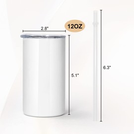 AGH 12OZ sublimation tumblers blanks, 30Pack Straight Stainless Steel Tumblers with Lids and Metal Straw, Double Wall Vacuum Insulated Cups Great DIY Gift for Children and Family.