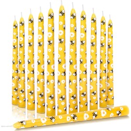 JarThenaAMCS 12Pcs 10 Inch Bee Dripless Taper Candles Yellow Bee White Daisy Candle Long Unscented Candle Sticks for Holiday Celebration Home Party Dining Table Supplies