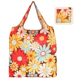 Bloopic Eco Bag, Foldable, Large Capacity, Lightweight, Durable, Nylon, Handbag, Shopping Bag, Waterproof, Food Bag, Supermarket, Convenience Store, Market, Washable, Reusable for Travel (Flowers)