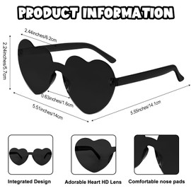 Bouiexye 12 Pack Heart Shaped Sunglasses for Women Heart Glasses for Bachelorette Birthday Party Favor (Black)