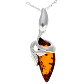 Genuine Cognac Baltic Amber & Sterling Silver Art Deco Pendant without Chain - GL391